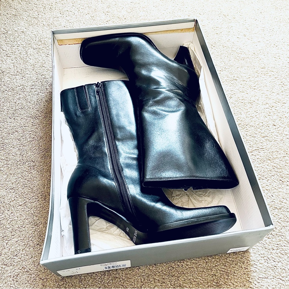 Nine West Black Calf Boots Zip Up Heel Vintage New Old Stock 7.5M